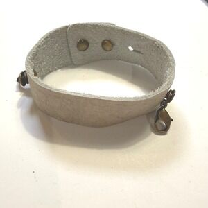 Gray Leather Wide Cuff Bracelet Antique Bronze Snap Adjustable
